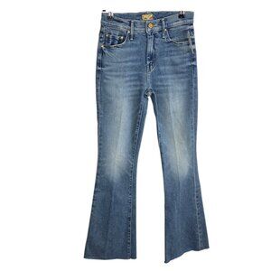MOTHER The Weekender Mid-Rise Fray Jeans, Glow Up, Wide Leg, Denim, Size 25